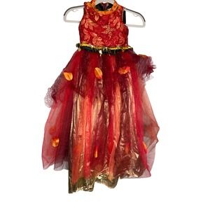 Chasing Fireflies Girls Fall Fairy Costume Dress Red Gold Leaf Size 4 50682